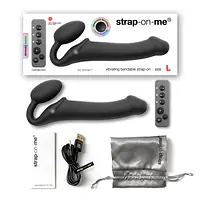 Безремінний страпон з вібрацією Strap-On-Me Vibrating Black L, діаметр 3,7см, пульт ДК, регульований - Master